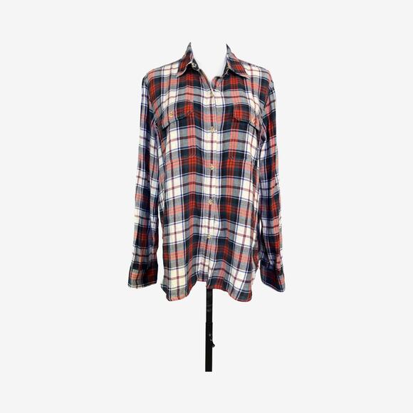 Chaps Denim Red Green White Plaid Flannel Shirt XL Cotton Long Sleeve Holiday - Picture 1 of 8